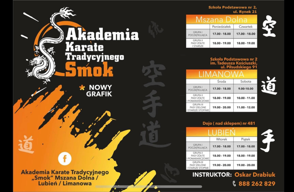 Grafik ogólny Karate Mszana Dolna, Lubień i Limanowa